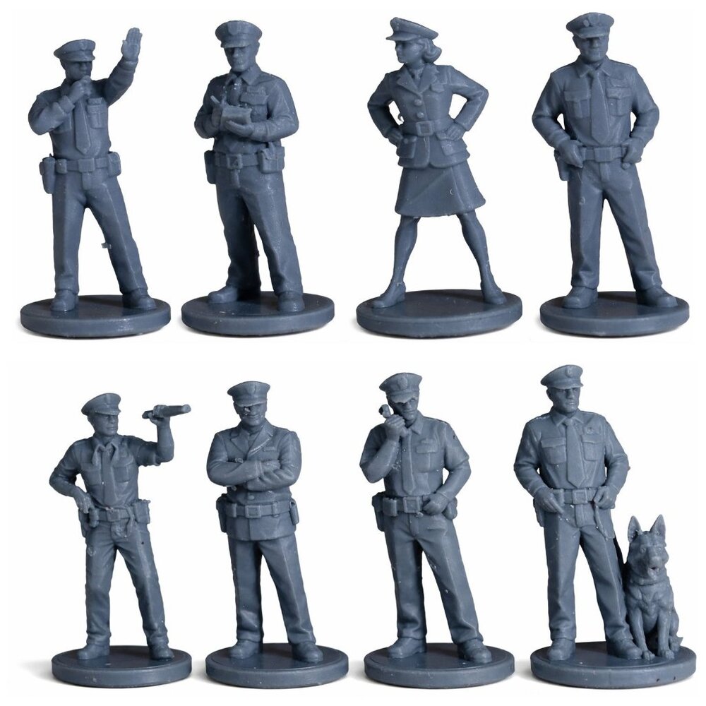 Police Figures – 8 Unpainted Resin Officers for Model Railroad & Diorama 18mm